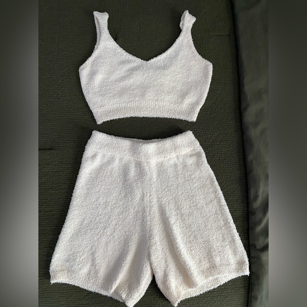 SHEIN White Fuzzy Pajama Set